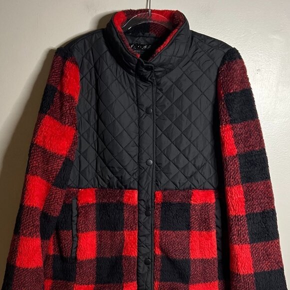 Steve Madden | Red & Black Buffalo Check Quilted Fleece Snap-Up Jacket - Plus XL - Picture 1 of 7